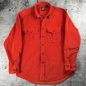 Vintage 90s GAP Corduroy Buttton Shirt Mens Medium Orange Red Pocket  Hong Kong